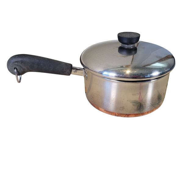 Revere Ware 2 Qt Copper‑Bottom Saucepan w/ Lid Clinton IL 1801 USA Vintage - Picture 3 of 8
